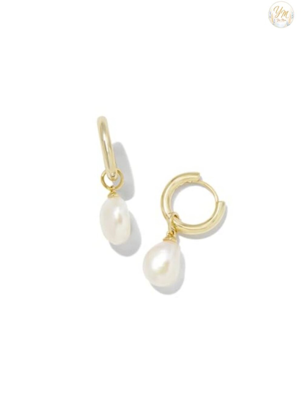 White Pearl Huggie Earrings for Women - Gold Plated Brass